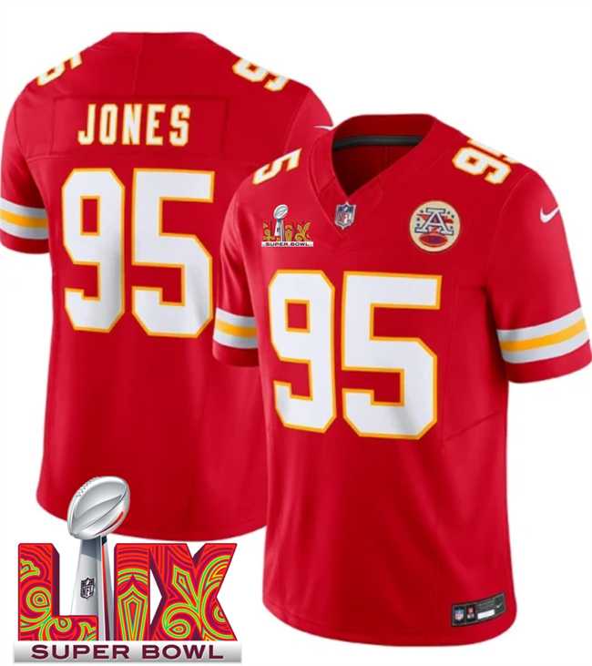 Men & Women & Youth Kansas City Chiefs #95 Chris Jones Red 2025 Super Bowl LIX Patch F.U.S.E. Vapor Limited Stitched Jersey->kansas city chiefs->NFL Jersey